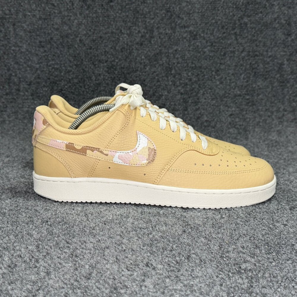 Nike Court Vision Shoe Womens 11 Sesame Camo Tan Leather Low Lace Retro Athletic
